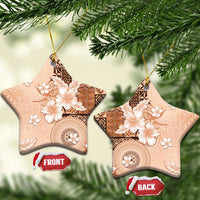 Hawaii Tapa Pattern With Brown Hibiscus Ceramic Ornament LT05 Star Brown - Polynesian Pride