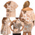 Hawaii Tapa Pattern With Brown Hibiscus Family Matching Off Shoulder Short Dress and Hawaiian Shirt