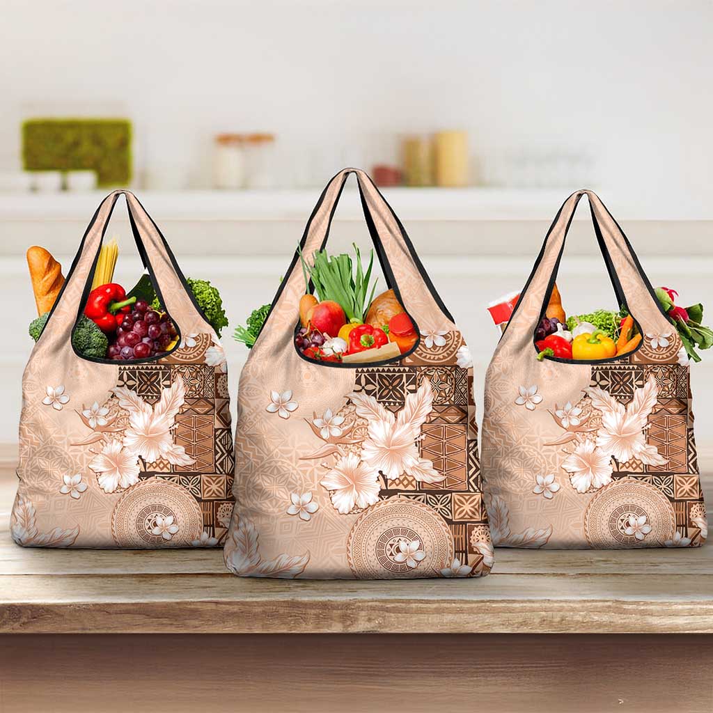 Hawaii Tapa Pattern With Brown Hibiscus Grocery Bag LT05 3-pack One Size Brown - Polynesian Pride