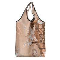 Hawaii Tapa Pattern With Brown Hibiscus Grocery Bag LT05 - Polynesian Pride