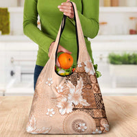 Hawaii Tapa Pattern With Brown Hibiscus Grocery Bag LT05 - Polynesian Pride