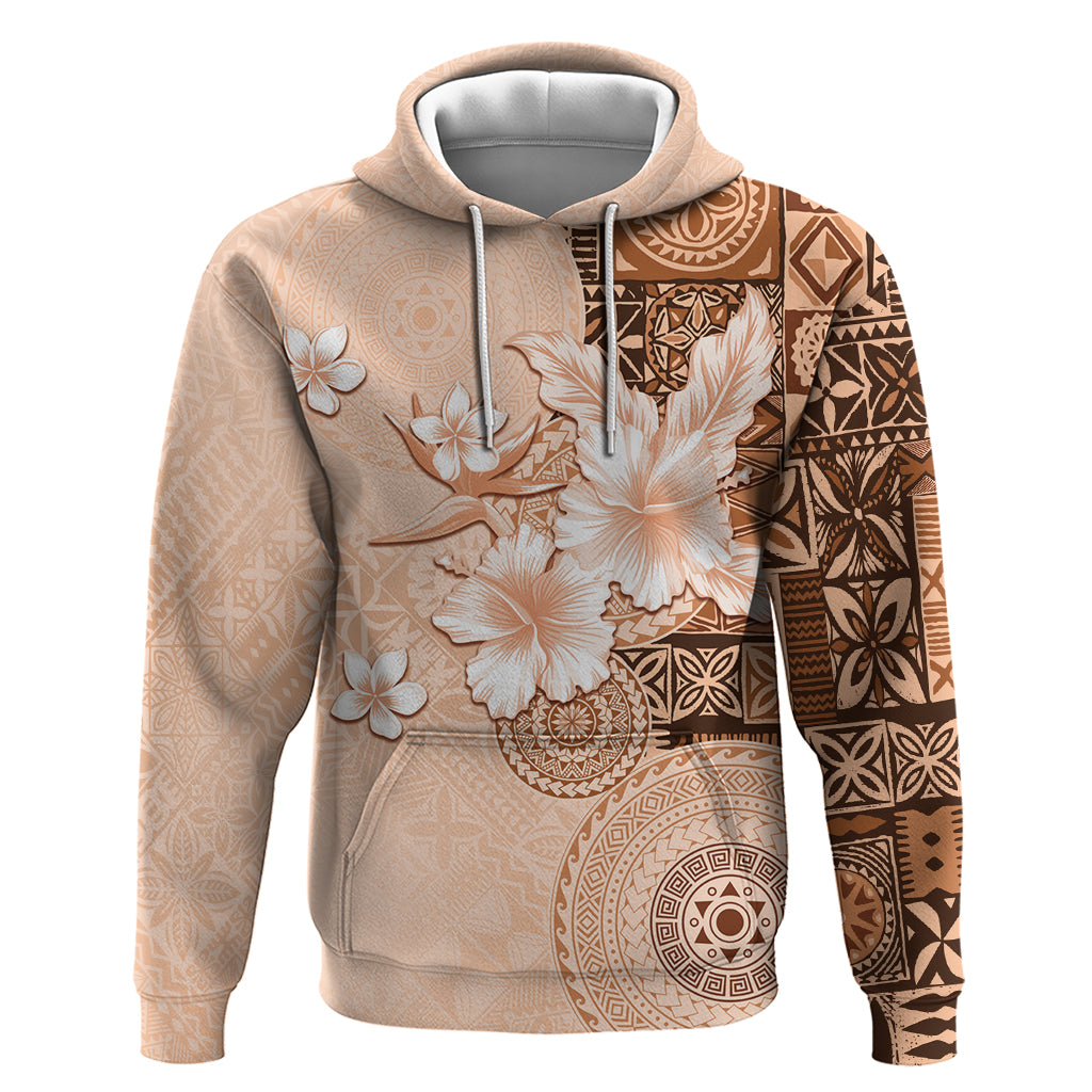 Hawaii Tapa Pattern With Brown Hibiscus Hoodie LT05 Pullover Hoodie Brown - Polynesian Pride