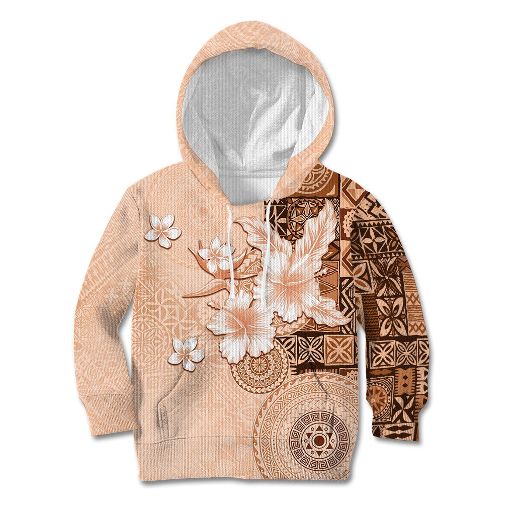 Hawaii Tapa Pattern With Brown Hibiscus Kid Hoodie LT05 Hoodie Brown - Polynesian Pride