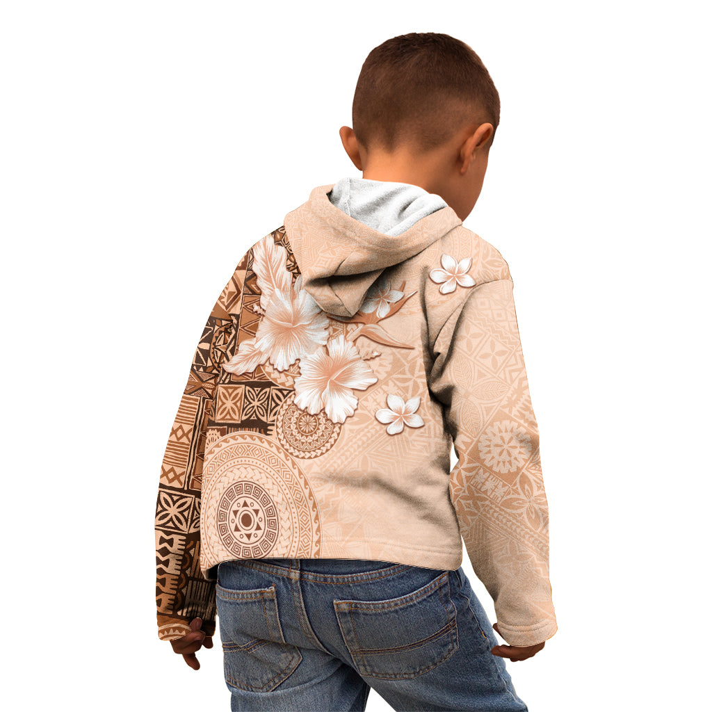 Hawaii Tapa Pattern With Brown Hibiscus Kid Hoodie LT05 - Polynesian Pride