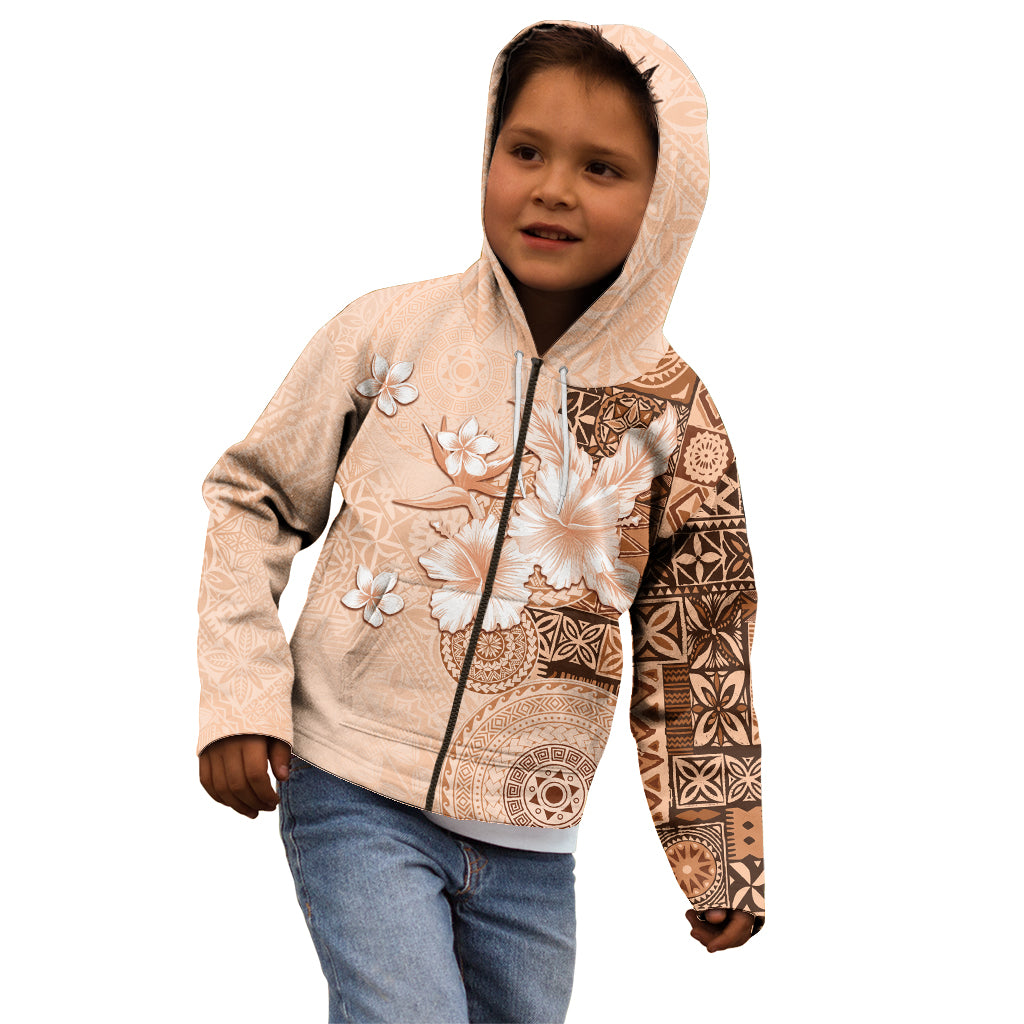 Hawaii Tapa Pattern With Brown Hibiscus Kid Hoodie LT05 - Polynesian Pride