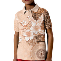 Hawaii Tapa Pattern With Brown Hibiscus Kid Polo Shirt LT05 Kid Brown - Polynesian Pride