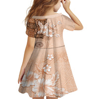 Hawaii Tapa Pattern With Brown Hibiscus Kid Short Sleeve Dress LT05 - Polynesian Pride