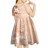 Hawaii Tapa Pattern With Brown Hibiscus Kid Short Sleeve Dress LT05 - Polynesian Pride