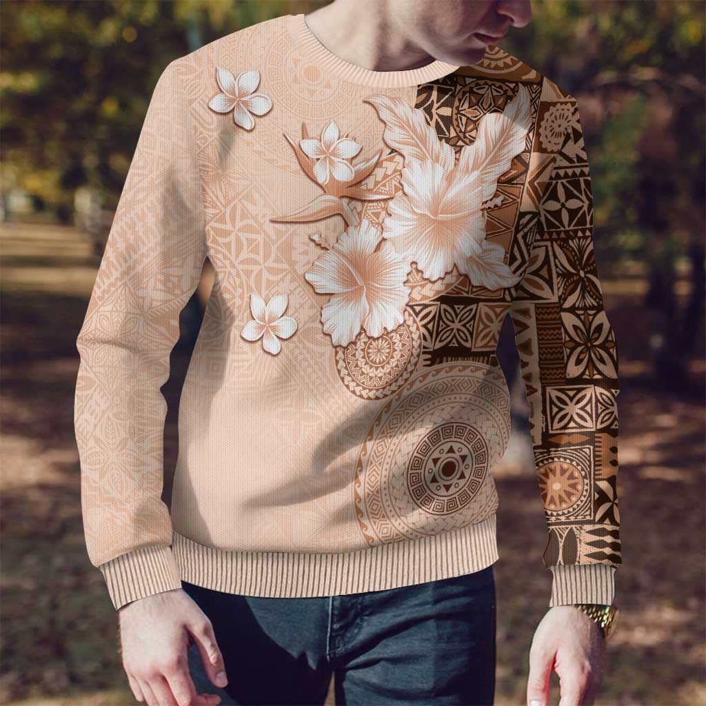 Hawaii Tapa Pattern With Brown Hibiscus Ugly Christmas Sweater LT05 - Polynesian Pride