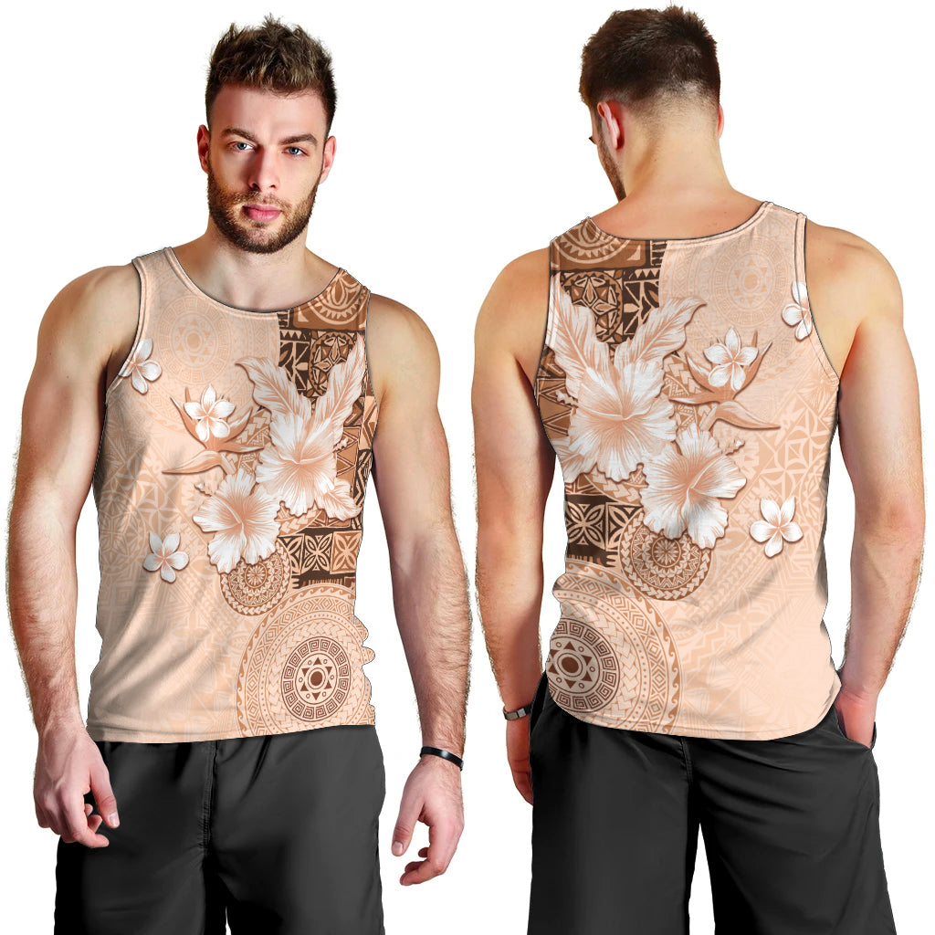 Hawaii Tapa Pattern With Brown Hibiscus Men Tank Top LT05 - Polynesian Pride