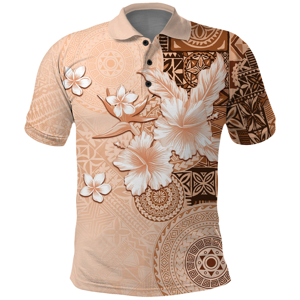Hawaii Tapa Pattern With Brown Hibiscus Polo Shirt