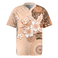 Hawaii Tapa Pattern With Brown Hibiscus Rugby Jersey LT05 Brown - Polynesian Pride