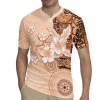 Hawaii Tapa Pattern With Brown Hibiscus Rugby Jersey LT05 - Polynesian Pride