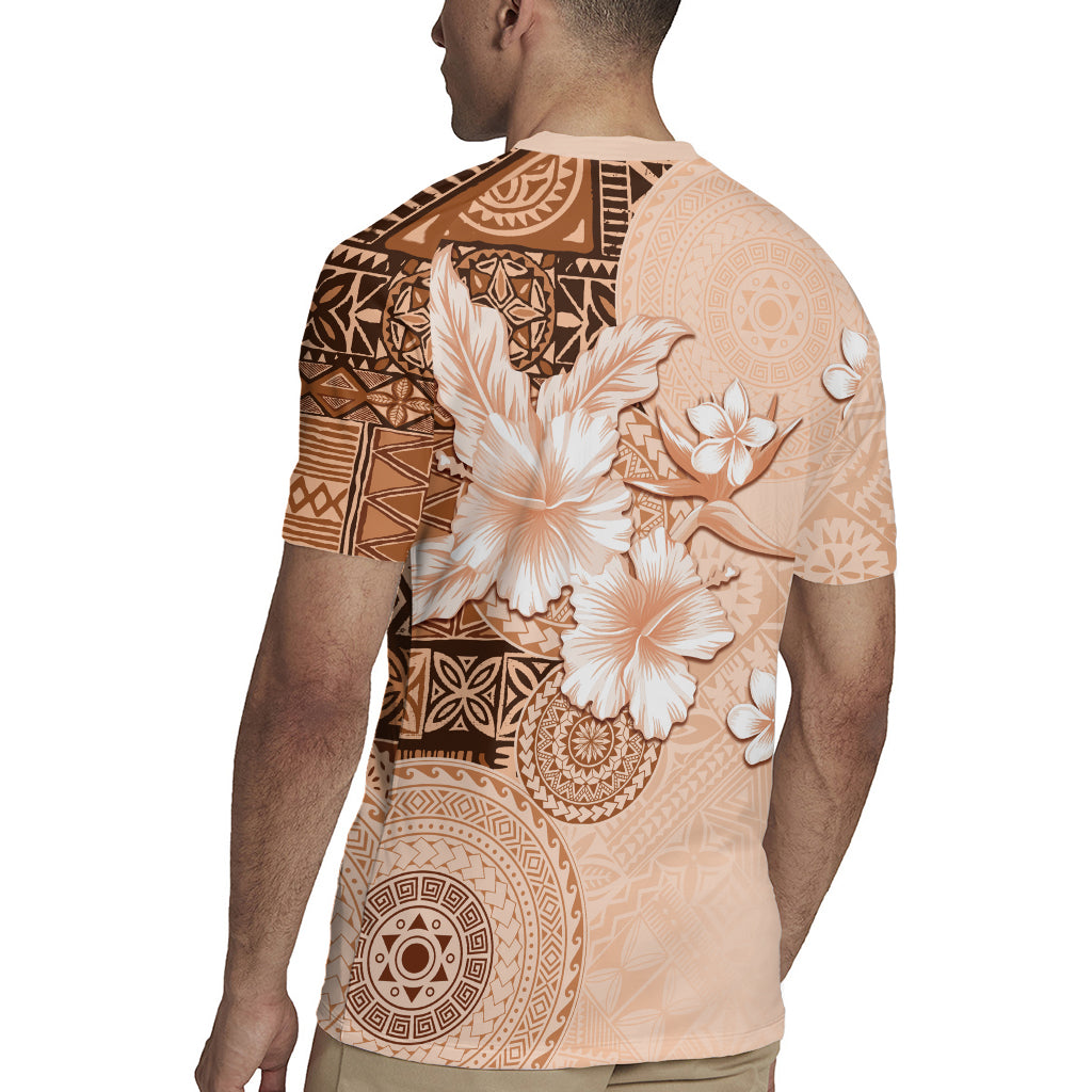 Hawaii Tapa Pattern With Brown Hibiscus Rugby Jersey LT05 - Polynesian Pride