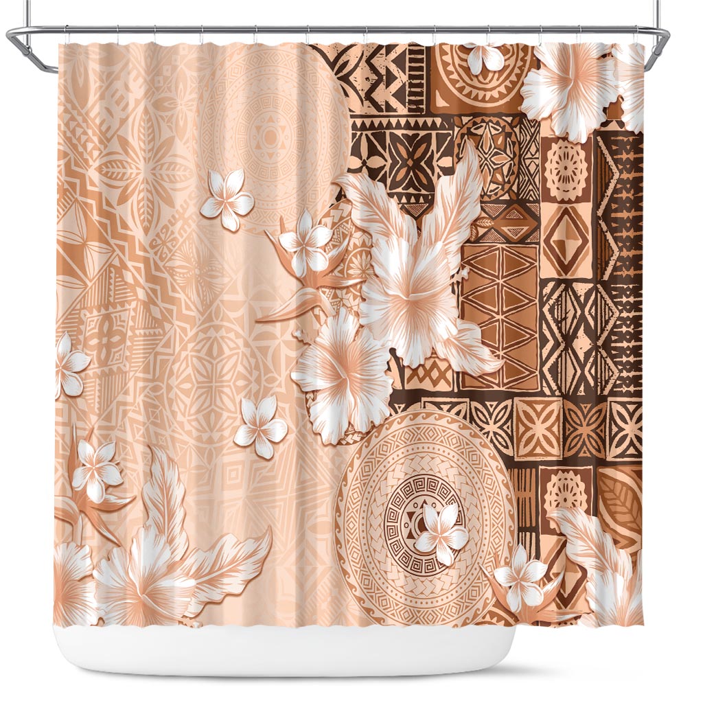 Hawaii Tapa Pattern With Brown Hibiscus Shower Curtain LT05 Brown - Polynesian Pride