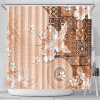Hawaii Tapa Pattern With Brown Hibiscus Shower Curtain LT05 - Polynesian Pride