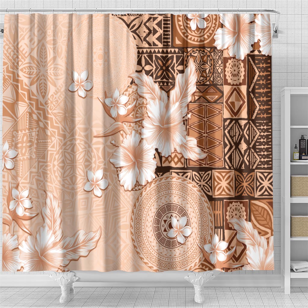 Hawaii Tapa Pattern With Brown Hibiscus Shower Curtain LT05 - Polynesian Pride