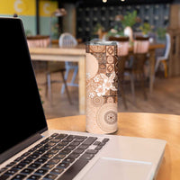 Hawaii Tapa Pattern With Brown Hibiscus Skinny Tumbler LT05 - Polynesian Pride