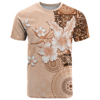 Hawaii Tapa Pattern With Brown Hibiscus T Shirt LT05 Brown - Polynesian Pride