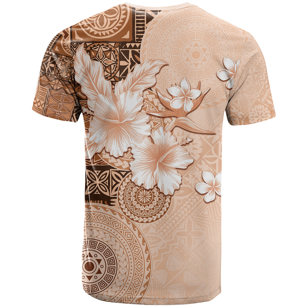 Hawaii Tapa Pattern With Brown Hibiscus T Shirt LT05 - Polynesian Pride