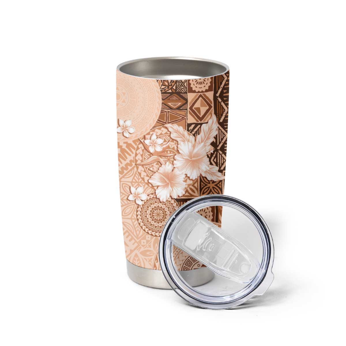 Hawaii Tapa Pattern With Brown Hibiscus Tumbler Cup LT05 - Polynesian Pride