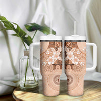 Hawaii Tapa Pattern With Brown Hibiscus Tumbler With Handle LT05 - Polynesian Pride