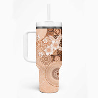 Hawaii Tapa Pattern With Brown Hibiscus Tumbler With Handle LT05 - Polynesian Pride