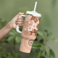 Hawaii Tapa Pattern With Brown Hibiscus Tumbler With Handle LT05 - Polynesian Pride