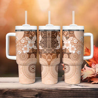 Hawaii Tapa Pattern With Brown Hibiscus Tumbler With Handle LT05 - Polynesian Pride