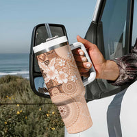Hawaii Tapa Pattern With Brown Hibiscus Tumbler With Handle LT05 - Polynesian Pride