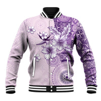 Hawaii Tapa Pattern With Violet Hibiscus Baseball Jacket LT05 Unisex Violet - Polynesian Pride