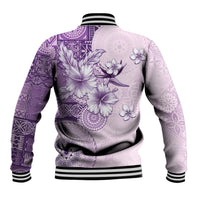 Hawaii Tapa Pattern With Violet Hibiscus Baseball Jacket LT05 - Polynesian Pride