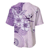 Hawaii Tapa Pattern With Violet Hibiscus Baseball Jersey LT05 - Polynesian Pride