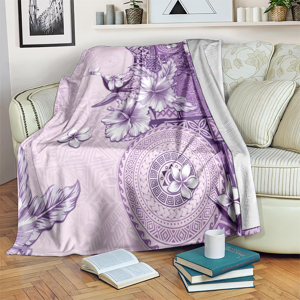 Hawaii Tapa Pattern With Violet Hibiscus Blanket LT05 Violet - Polynesian Pride
