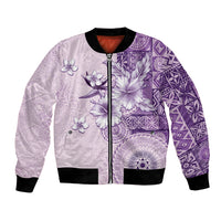 Hawaii Tapa Pattern With Violet Hibiscus Bomber Jacket LT05 Unisex Violet - Polynesian Pride