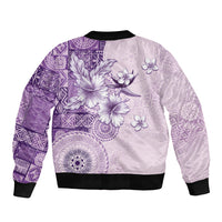 Hawaii Tapa Pattern With Violet Hibiscus Bomber Jacket LT05 - Polynesian Pride