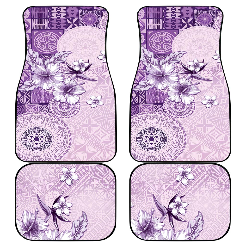 Hawaii Tapa Pattern With Violet Hibiscus Car Mats LT05 - Polynesian Pride