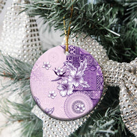 Hawaii Tapa Pattern With Violet Hibiscus Ceramic Ornament LT05 - Polynesian Pride