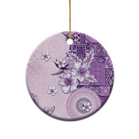 Hawaii Tapa Pattern With Violet Hibiscus Ceramic Ornament LT05 - Polynesian Pride
