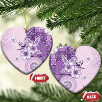 Hawaii Tapa Pattern With Violet Hibiscus Ceramic Ornament LT05 Heart Violet - Polynesian Pride