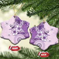 Hawaii Tapa Pattern With Violet Hibiscus Ceramic Ornament LT05 Snow Flake Violet - Polynesian Pride