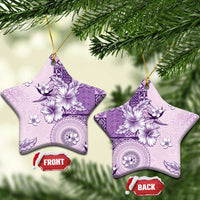 Hawaii Tapa Pattern With Violet Hibiscus Ceramic Ornament LT05 Star Violet - Polynesian Pride