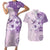 Hawaii Tapa Pattern With Violet Hibiscus Couples Matching Short Sleeve Bodycon Dress and Hawaiian Shirt