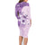 Hawaii Tapa Pattern With Violet Hibiscus Family Matching Long Sleeve Bodycon Dress and Hawaiian Shirt