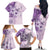 Hawaii Tapa Pattern With Violet Hibiscus Family Matching Off The Shoulder Long Sleeve Dress and Hawaiian Shirt