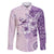 Hawaii Tapa Pattern With Violet Hibiscus Family Matching Off The Shoulder Long Sleeve Dress and Hawaiian Shirt