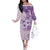 Hawaii Tapa Pattern With Violet Hibiscus Family Matching Off The Shoulder Long Sleeve Dress and Hawaiian Shirt