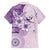 Hawaii Tapa Pattern With Violet Hibiscus Family Matching Off Shoulder Short Dress and Hawaiian Shirt