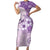 Hawaii Tapa Pattern With Violet Hibiscus Family Matching Short Sleeve Bodycon Dress and Hawaiian Shirt