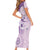 Hawaii Tapa Pattern With Violet Hibiscus Family Matching Short Sleeve Bodycon Dress and Hawaiian Shirt